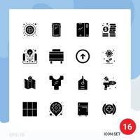 Modern Set of 16 Solid Glyphs Pictograph of luggage project idea iphone business idea management Editable Vector Design Elements