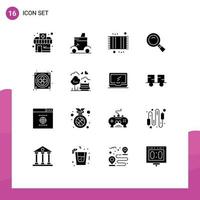 Set of 16 Commercial Solid Glyphs pack for computer magnifying bath look shower Editable Vector Design Elements