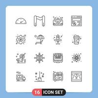 Set of 16 Vector Outlines on Grid for beanch profile open management page Editable Vector Design Elements