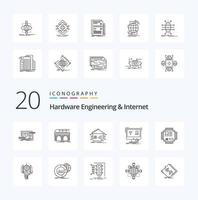 20 Hardware Engineering And Internet Line icon Pack like monitor control train network house vector