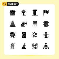 Universal Icon Symbols Group of 16 Modern Solid Glyphs of toy baby taxi stand irish flag Editable Vector Design Elements