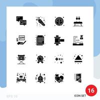 16 Thematic Vector Solid Glyphs and Editable Symbols of compliance rings click gymnastic exercise Editable Vector Design Elements