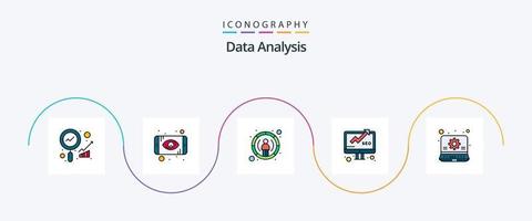 Data Analysis Line Filled Flat 5 Icon Pack Including management. report. database. monitoring. business vector