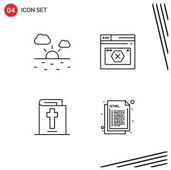 Editable Vector Line Pack of 4 Simple Filledline Flat Colors of cloud halloween internet website coding Editable Vector Design Elements