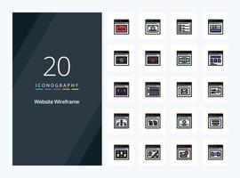 20 Website Wireframe line Filled icon for presentation vector