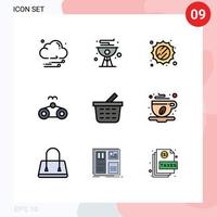 Filledline Flat Color Pack of 9 Universal Symbols of shopping cart basket sun vacation glasses Editable Vector Design Elements