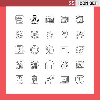 Set of 25 Commercial Lines pack for can mail computer inbox street gate Editable Vector Design Elements