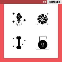 4 Universal Solid Glyphs Set for Web and Mobile Applications astronomy medicine fly summer lock pad Editable Vector Design Elements