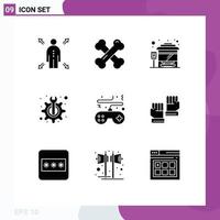 Pictogram Set of 9 Simple Solid Glyphs of controller pad stop game technical Editable Vector Design Elements