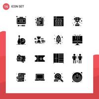 Modern Set of 16 Solid Glyphs and symbols such as bowls activity web trophy achievement Editable Vector Design Elements