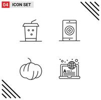 Set of 4 Modern UI Icons Symbols Signs for cola pumpkin engine optimization internet Editable Vector Design Elements