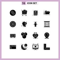 Pack of 16 creative Solid Glyphs of service repair e book tool study Editable Vector Design Elements