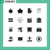 16 Thematic Vector Solid Glyphs and Editable Symbols of texting chatting box smartphone headset Editable Vector Design Elements