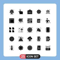 25 User Interface Solid Glyph Pack of modern Signs and Symbols of hard cap cogs bar setting food and drink Editable Vector Design Elements