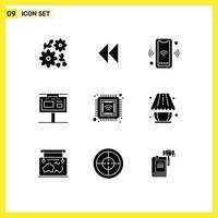 Pictogram Set of 9 Simple Solid Glyphs of chip advertising signal sign board board Editable Vector Design Elements