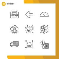 9 User Interface Outline Pack of modern Signs and Symbols of advertisement cloud point back online usb Editable Vector Design Elements