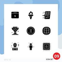 Pack of 9 creative Solid Glyphs of trophy cup olympic achievement progress Editable Vector Design Elements