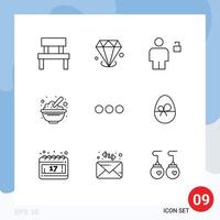 Pack of 9 Modern Outlines Signs and Symbols for Web Print Media such as oats cereals jewelry bowl padlock Editable Vector Design Elements