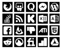 20 social medios de comunicación icono paquete incluso quemador de alimentación microsoft acceso desbordamiento de existencias sobresalir rss vector