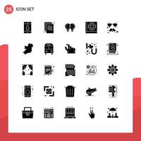 Group of 25 Modern Solid Glyphs Set for mustache heart paper book thinking Editable Vector Design Elements