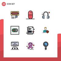 9 User Interface Filledline Flat Color Pack of modern Signs and Symbols of file txt file headphone txt switch Editable Vector Design Elements