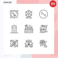 Pack of 9 Modern Outlines Signs and Symbols for Web Print Media such as wellness sauna sound hot signal Editable Vector Design Elements