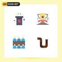 Set of 4 Vector Flat Icons on Grid for podium conference cancer day win table Editable Vector Design Elements