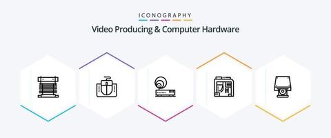 Video Producing And Computer Hardware 25 Line icon pack including dvd. case. computer. box. network vector