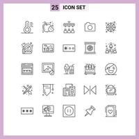 Mobile Interface Line Set of 25 Pictograms of social network connections network basic image Editable Vector Design Elements