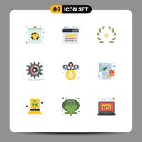 Pictogram Set of 9 Simple Flat Colors of management progress feature process data Editable Vector Design Elements