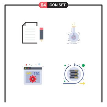 Pack of 4 creative Flat Icons of data development file laboratory code Editable Vector Design Elements