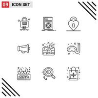 9 User Interface Outline Pack of modern Signs and Symbols of digital speaker script marketing megaphone Editable Vector Design Elements