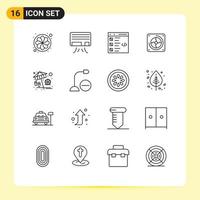 Pictogram Set of 16 Simple Outlines of umbrella fan coding computer fan Editable Vector Design Elements