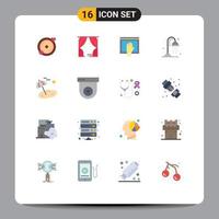 Set of 16 Vector Flat Colors on Grid for palm shower access park open Editable Pack of Creative Vector Design Elements