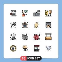 Set of 16 Modern UI Icons Symbols Signs for camping ax keyboard shower bathroom Editable Creative Vector Design Elements