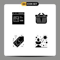 Set of 4 Modern UI Icons Symbols Signs for code black develop cart friday Editable Vector Design Elements