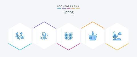 Spring 25 Blue icon pack including tree. beach. ear. spring. cart vector