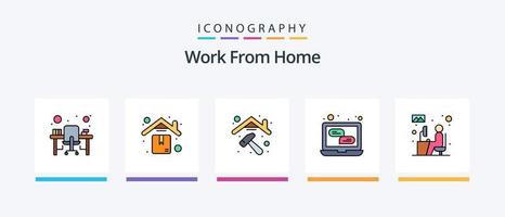 Work From Home Line Filled 5 Icon Pack Including video calling. time. monitor. schedule. working. Creative Icons Design vector