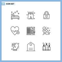 Set of 9 Modern UI Icons Symbols Signs for city plus locker beat medical Editable Vector Design Elements