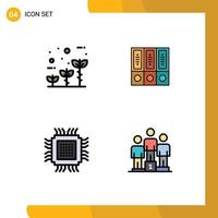 Pack of 4 Modern Filledline Flat Colors Signs and Symbols for Web Print Media such as eco folders growth data cloud Editable Vector Design Elements