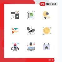 Editable Vector Line Pack of 9 Simple Flat Colors of microphone receive cap plane mail Editable Vector Design Elements