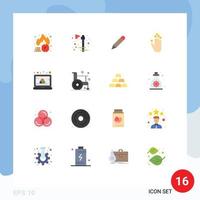 Flat Color Pack of 16 Universal Symbols of computer up holiday hand arrow write Editable Pack of Creative Vector Design Elements