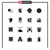 Modern Set of 16 Solid Glyphs and symbols such as ui basic mind cross close Editable Vector Design Elements