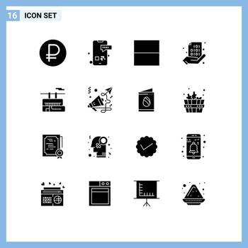 conjunto de dieciséis comercial sólido glifos paquete para tranvía codificación texto mano binario editable vector diseño elementos