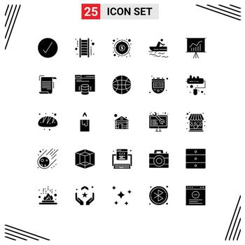 Pictogram Set of 25 Simple Solid Glyphs of lecture training finance rowing target Editable Vector Design Elements