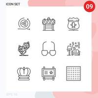 Universal Icon Symbols Group of 9 Modern Outlines of glasses placement sheild package awareness Editable Vector Design Elements