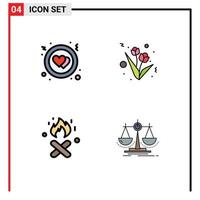 Modern Set of 4 Filledline Flat Colors Pictograph of circle balance flower fire justice Editable Vector Design Elements