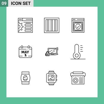 valores vector icono paquete de 9 9 línea señales y símbolos para seguridad computadora éxito hora fecha editable vector diseño elementos