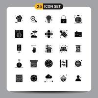 Pictogram Set of 25 Simple Solid Glyphs of ball password lock wedding password hot air Editable Vector Design Elements