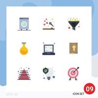 Pictogram Set of 9 Simple Flat Colors of computer test reception science tube Editable Vector Design Elements